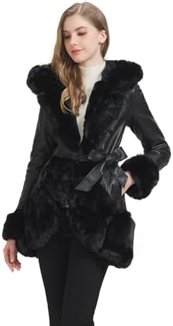 GRAN ORIENTE Faux Leather Jacket for Women with Faux Fur Collar